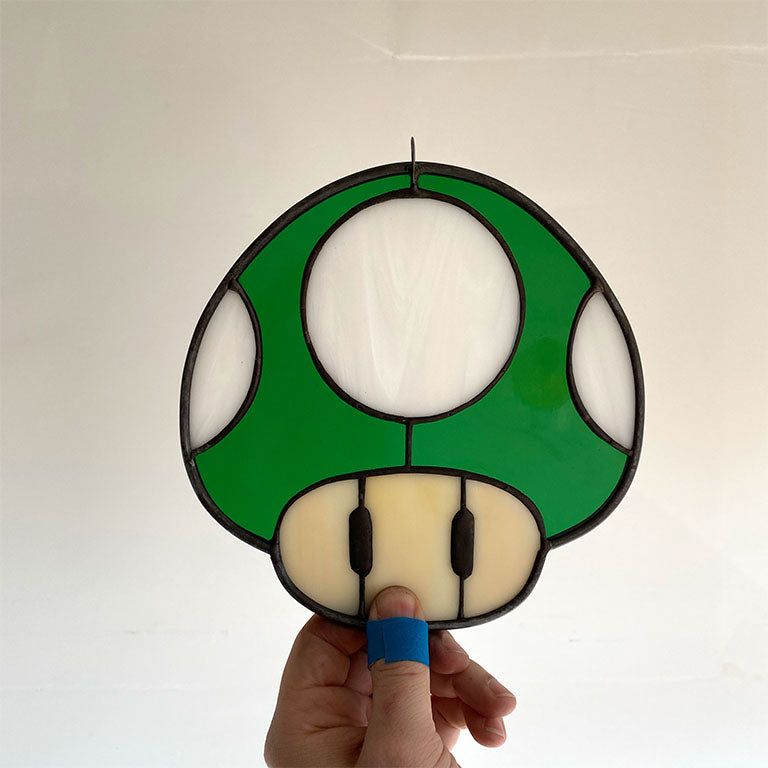 1-up mushroom stained glass suncatcher