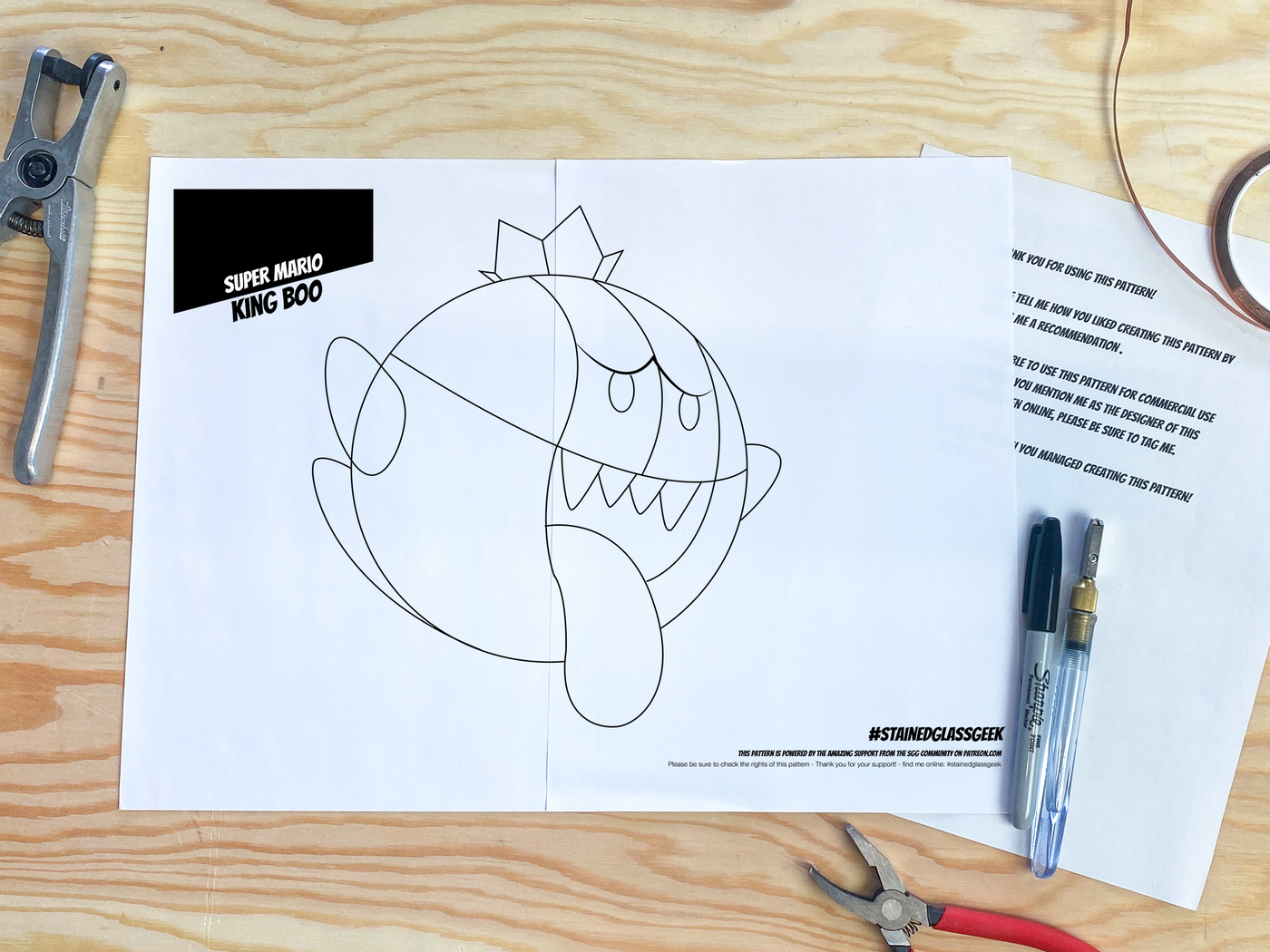 Pattern For Mario Boo King Boo Inspired Stained Glass Pattern - Digital Download