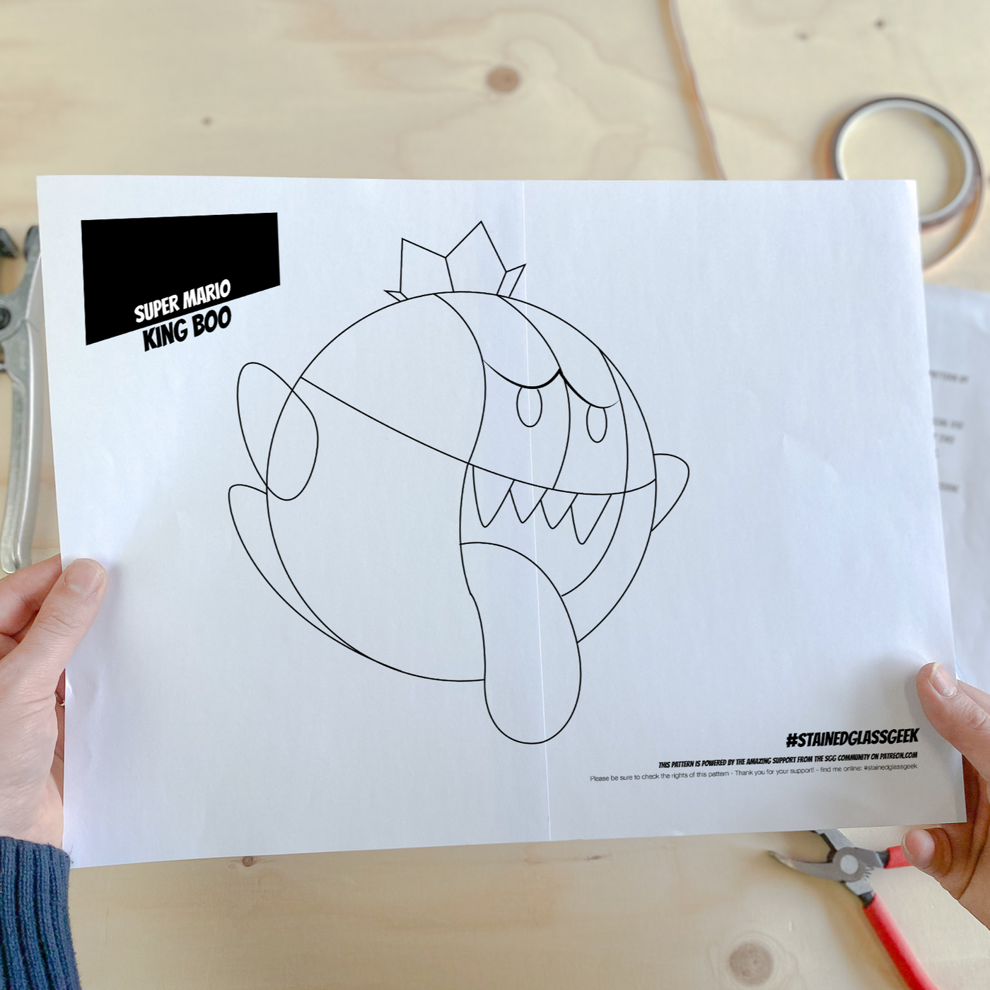 Pattern For Mario Boo King Boo Inspired Stained Glass Pattern - Digital Download