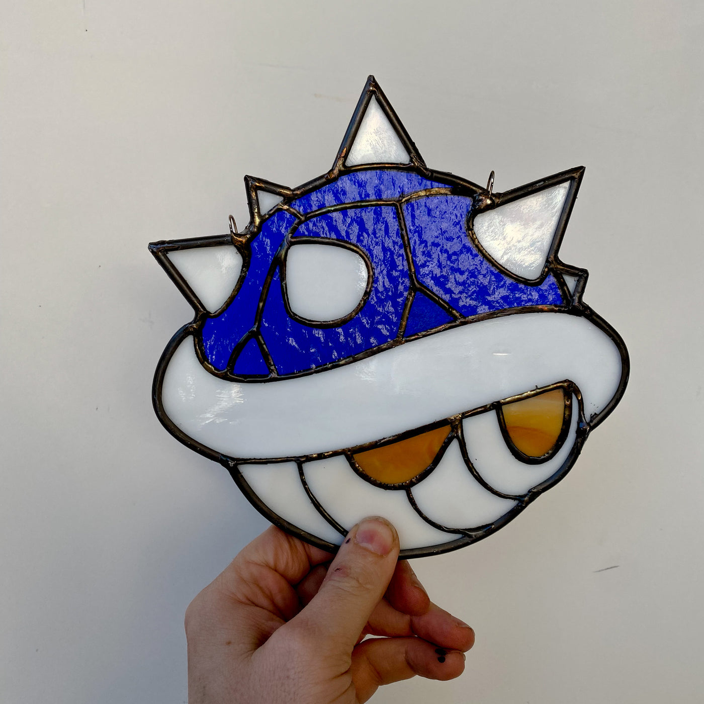 Blue Spiny Shell Inspired Stained Glass Art