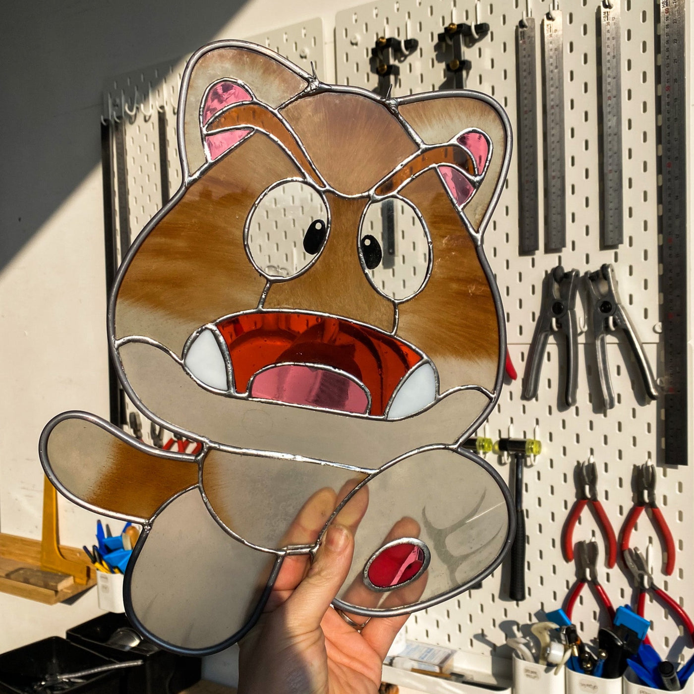 cat goomba stained glass sun-catcher