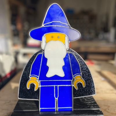 lego wizard minifigure stained glass art