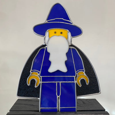 lego wizard minifigure stained glass art