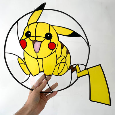 pikachu round stained glass art 
