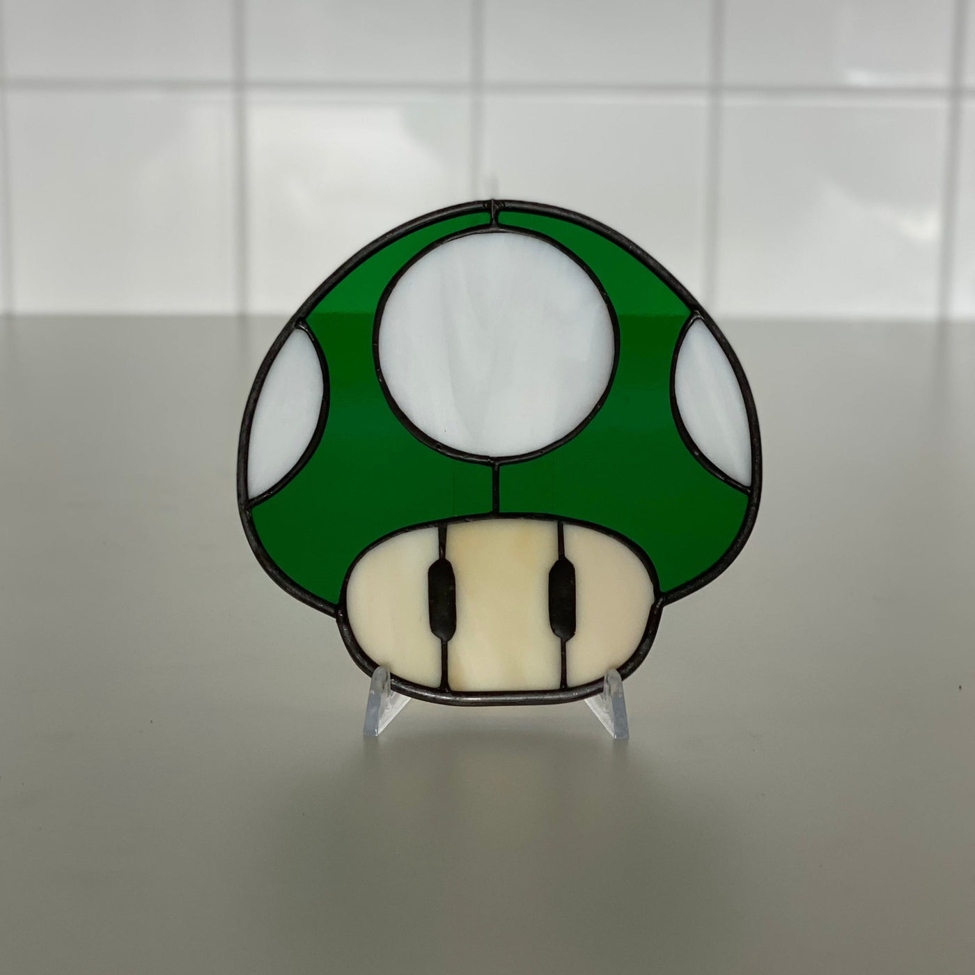 Super Mario 1-Up Mushroom Stained Glass Suncatcher 