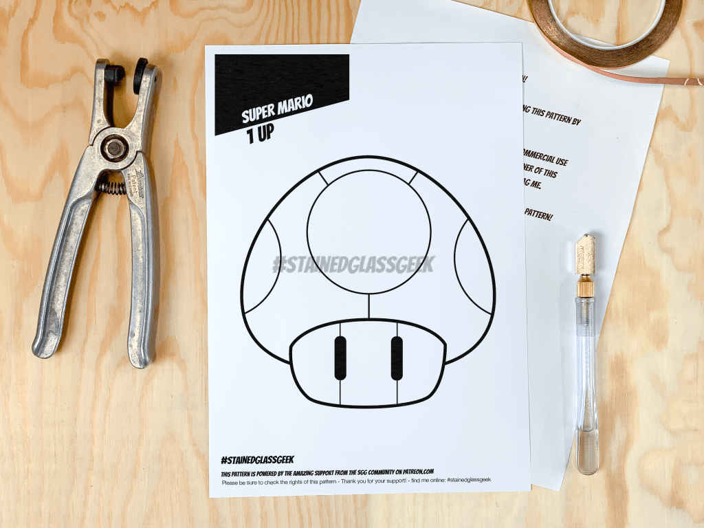 super mario 1 up mushroom a4 stained glass pattern pdf