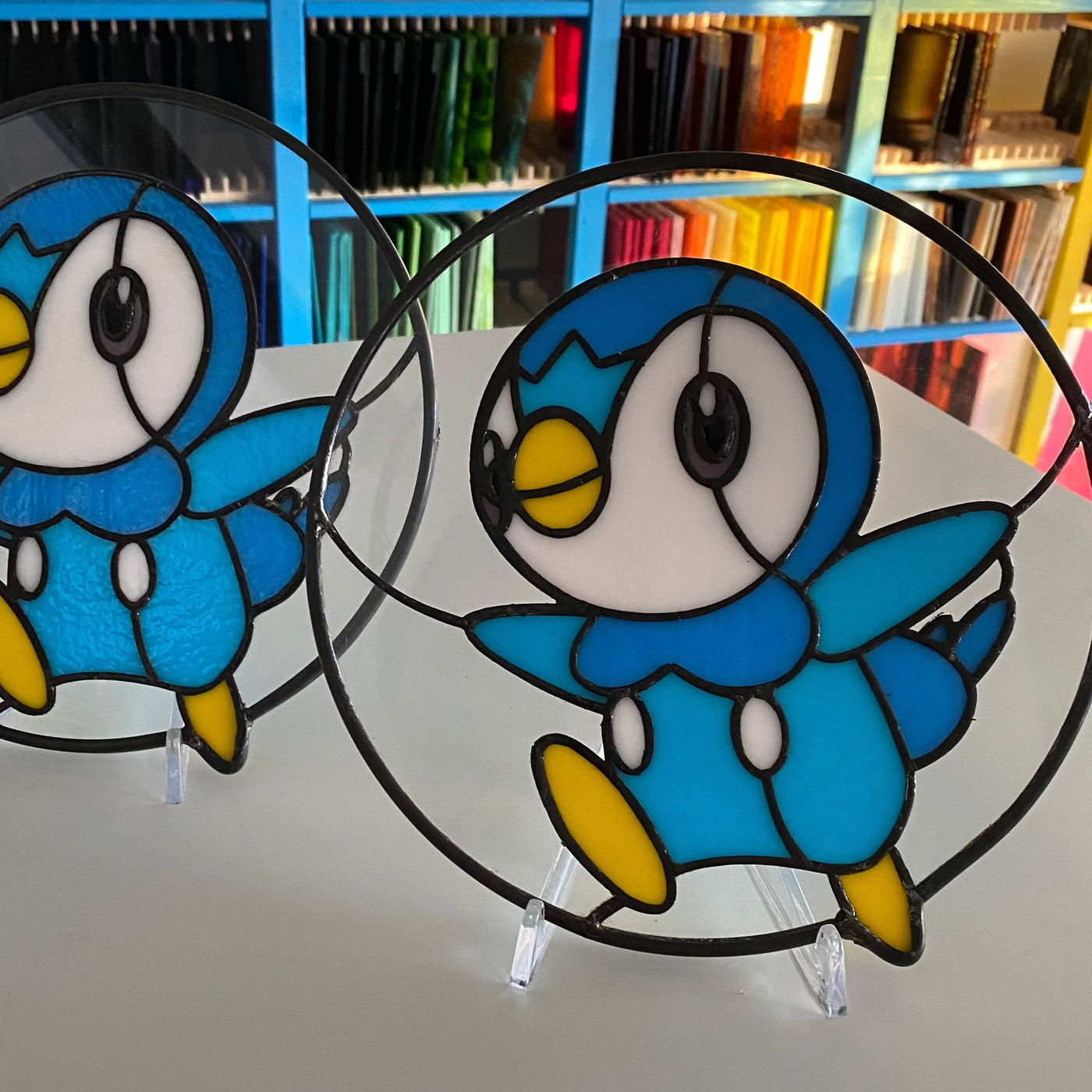 Pokémon Piplup Inspired Round Stained Glass Art_2