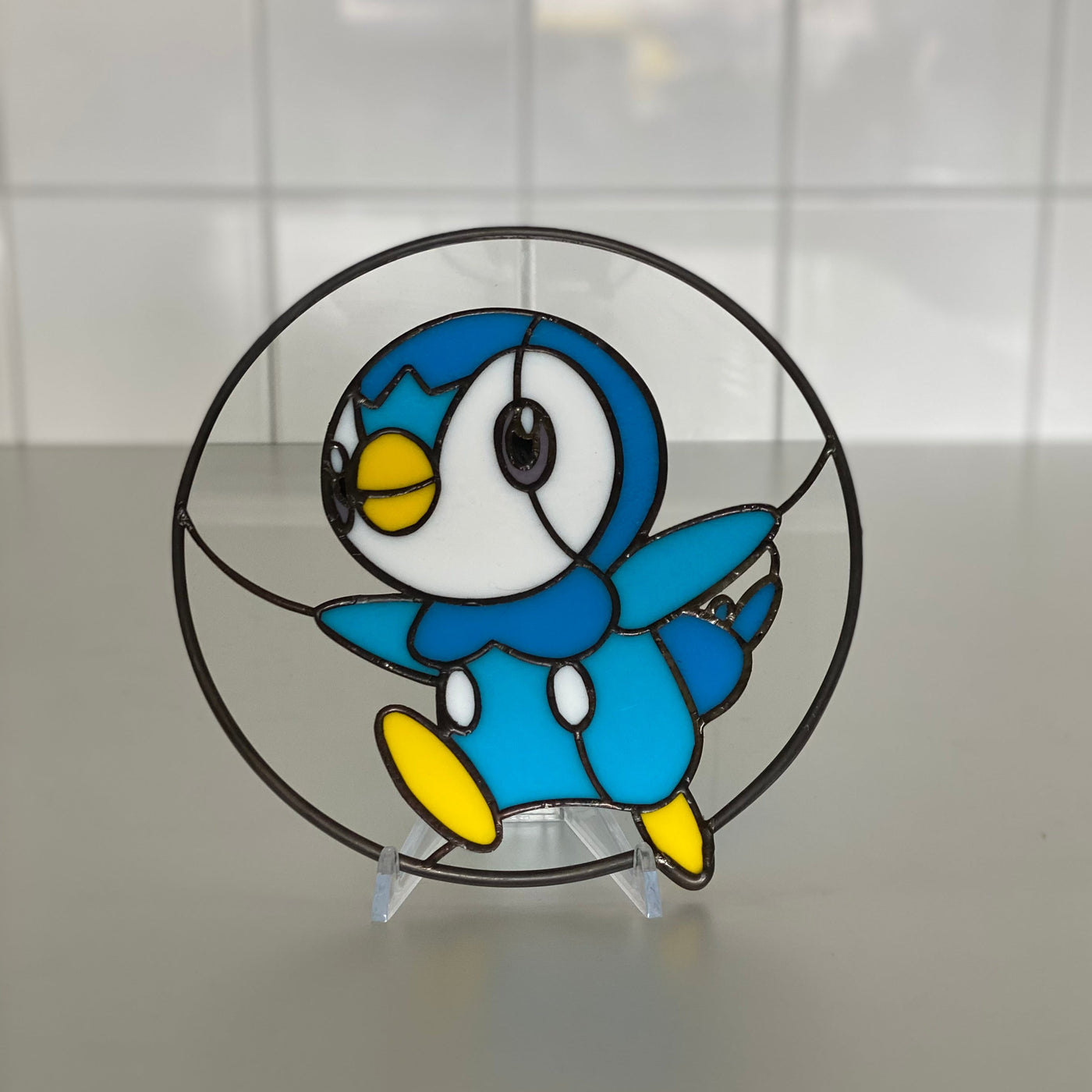 Pokémon Piplup Inspired Round Stained Glass Art_1