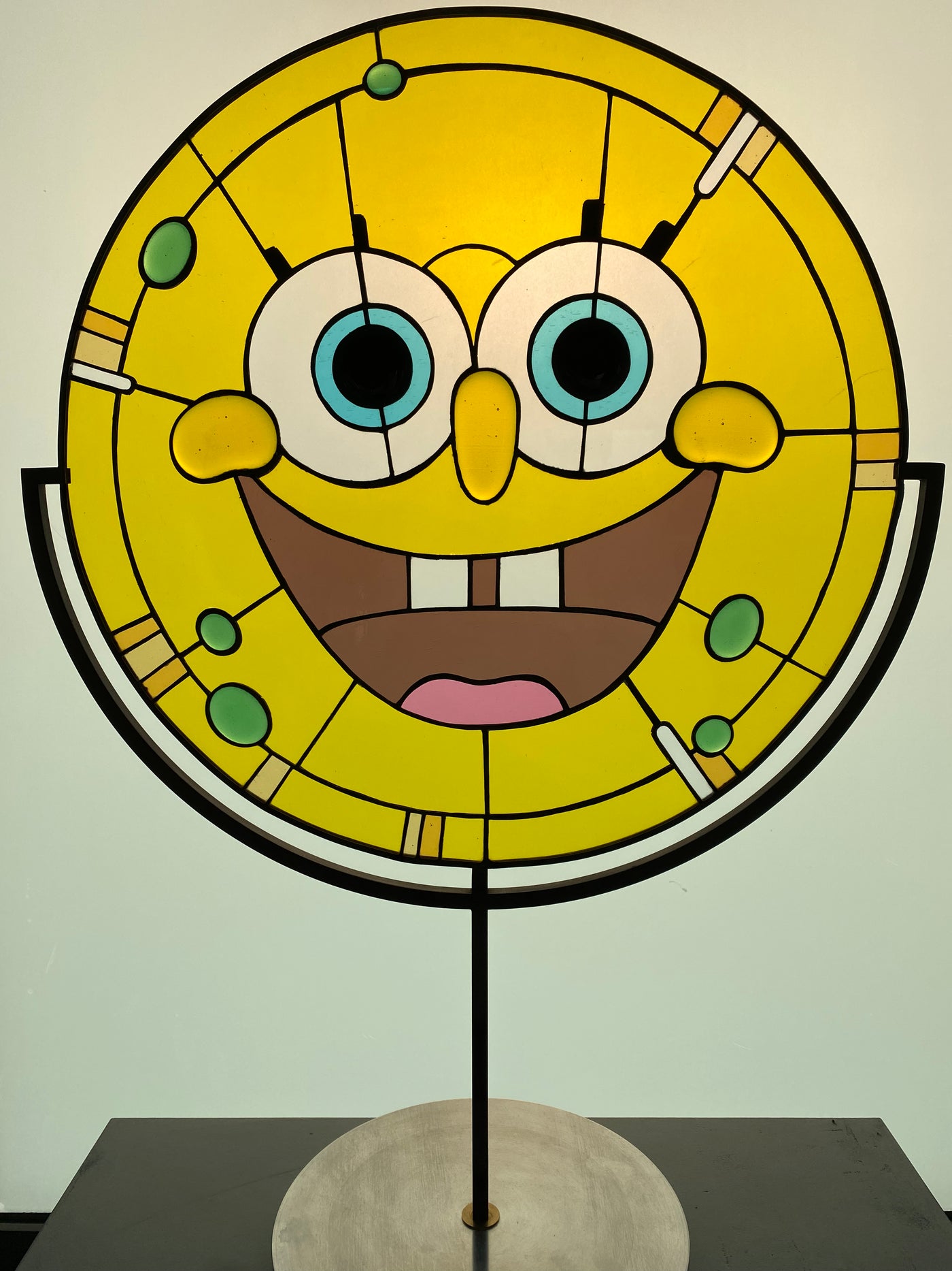 Spongebob Squarepants Inspired Round Stained Glass Art with Display Stand_1