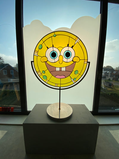 Spongebob Squarepants Inspired Round Stained Glass Art with Display Stand_2