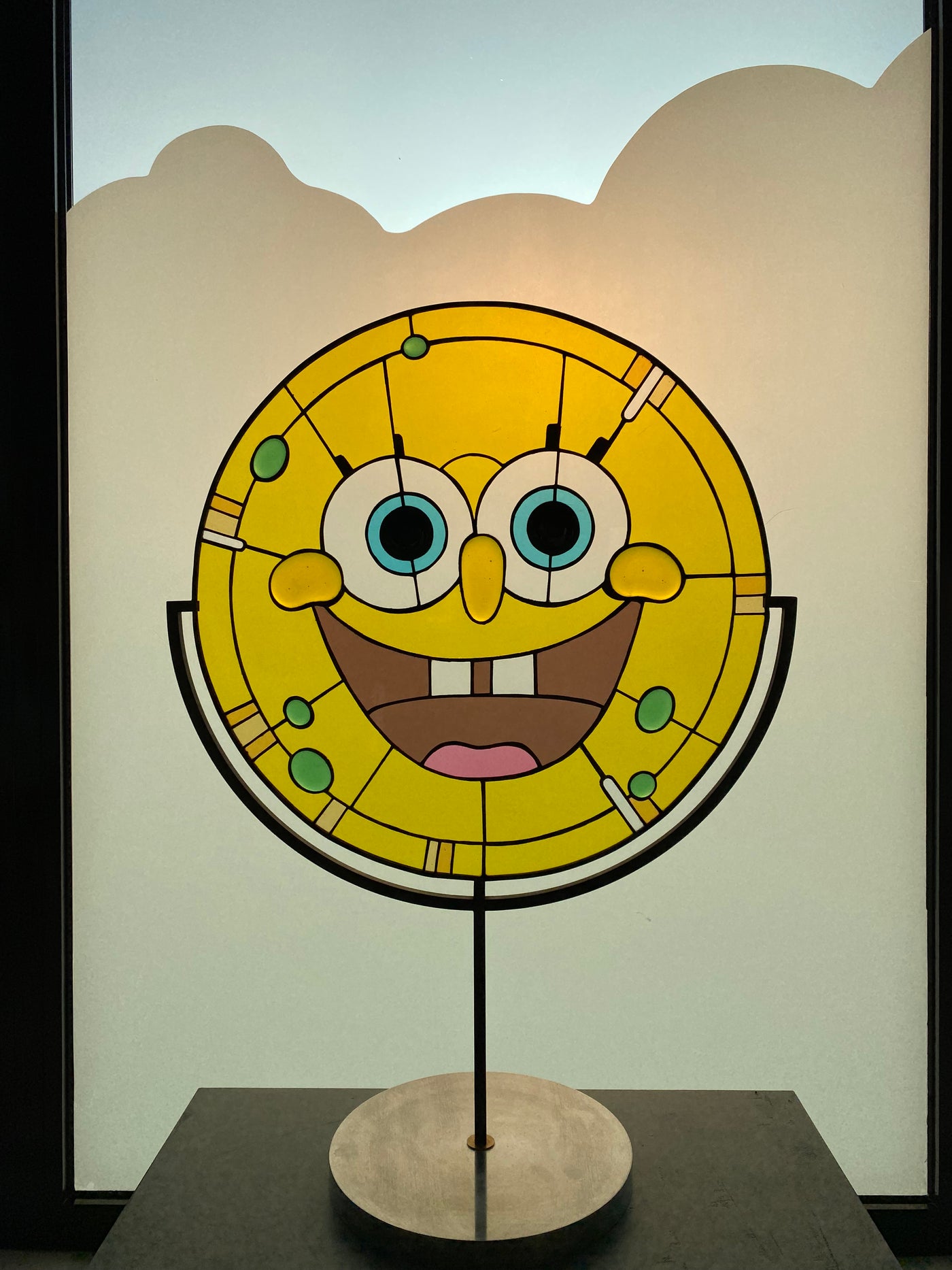 Spongebob Squarepants Inspired Round Stained Glass Art with Display Stand_3