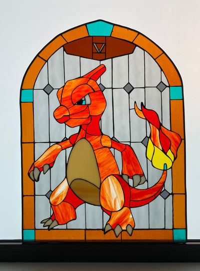 Charmeleon Inspired Stained Glass Window