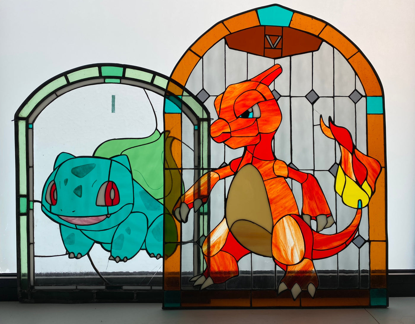 Charmeleon Inspired Stained Glass Window