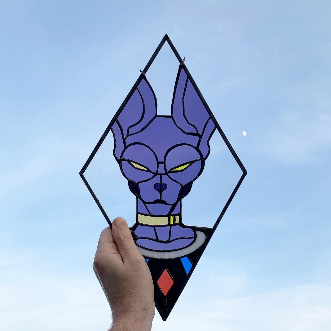 Lord Beerus Inspired Diamond Shaped Stained Glass Art_1