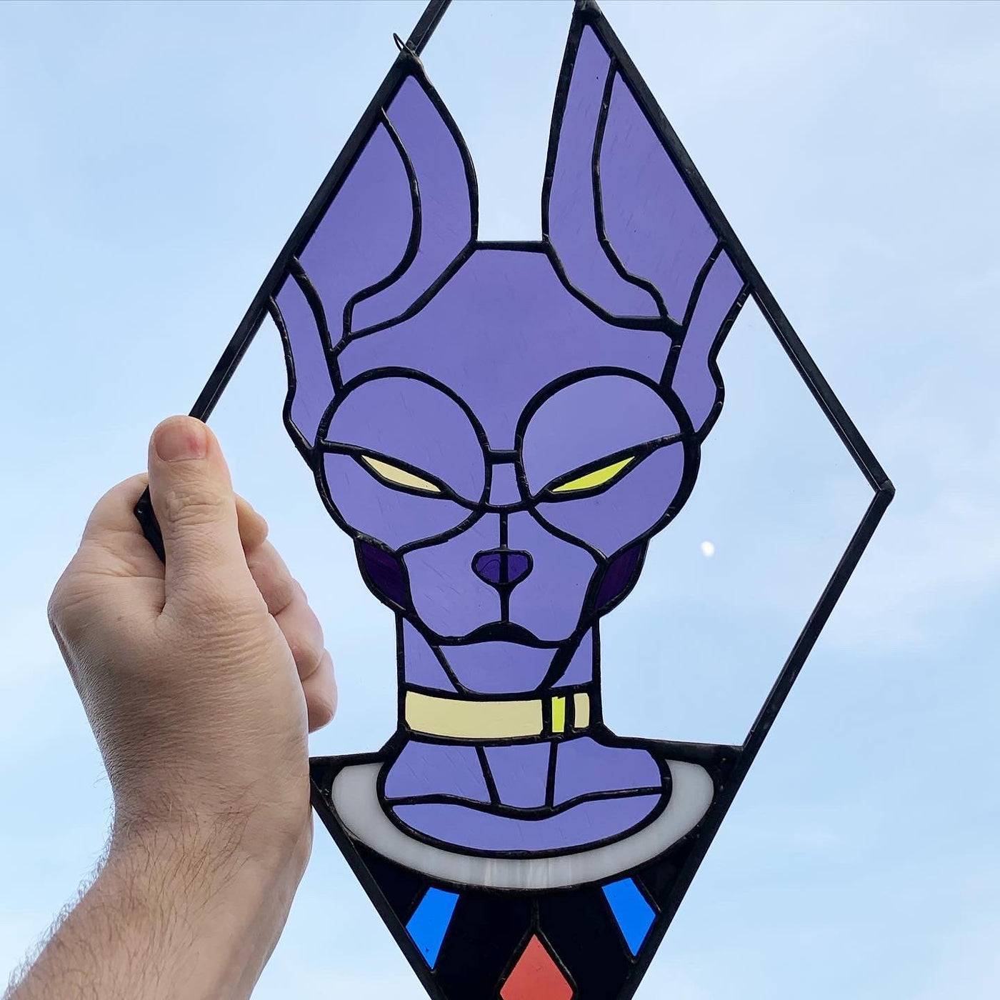 Lord Beerus Inspired Diamond Shaped Stained Glass Art_2