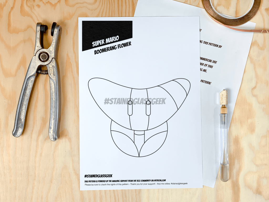 super mario boomerang flower a4 stained glass pattern pdf