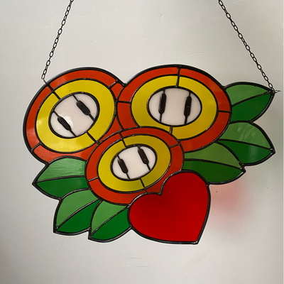 Bouquet of Fire Flowers Inspired Stained Glass Art_1
