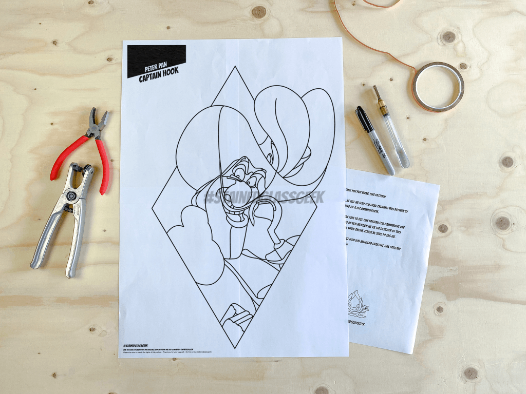 captain hook diamond shaped stained glass pattern