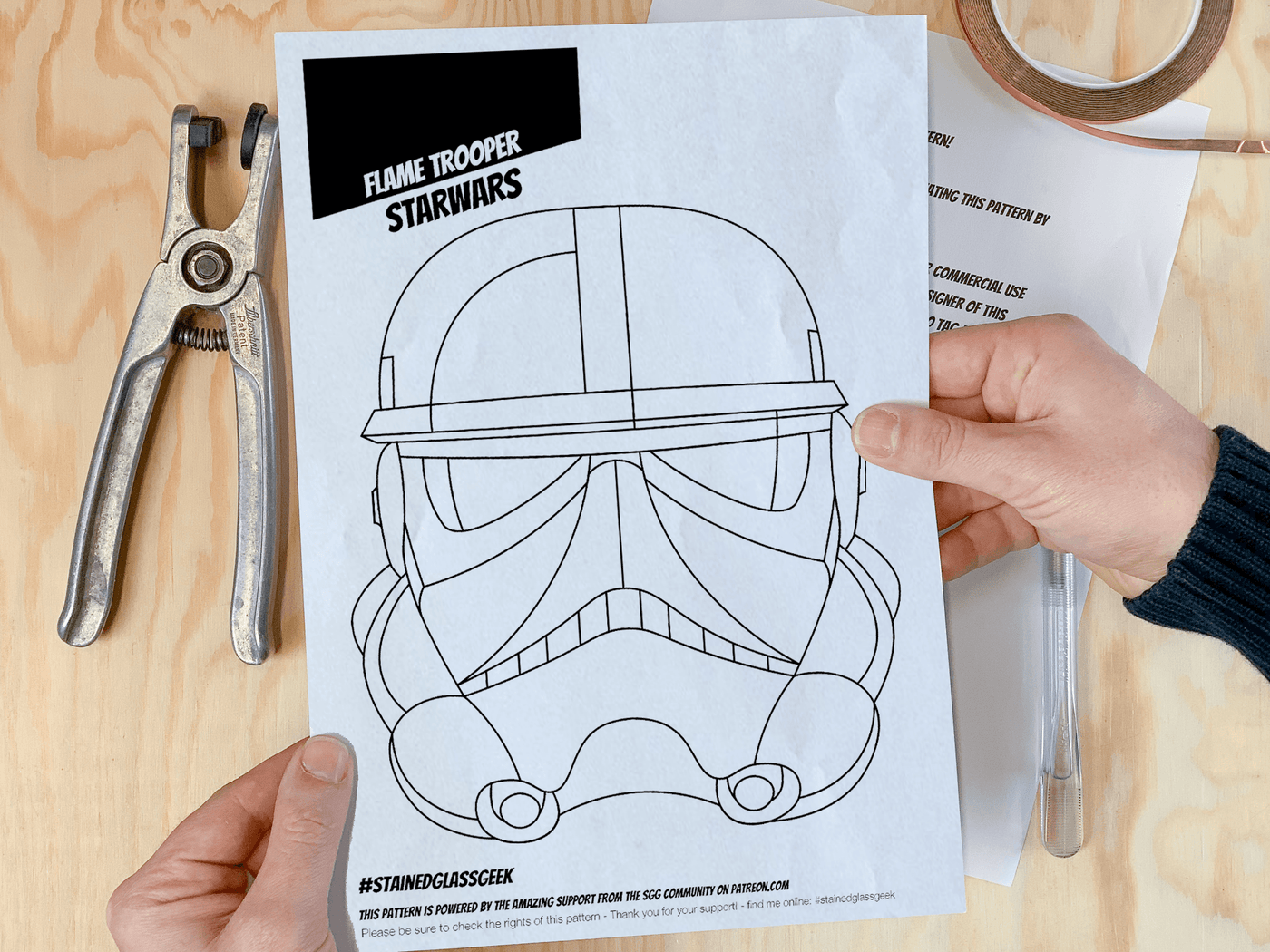 star wars flametrooper's helmet a4 stained glass pattern pdf 2