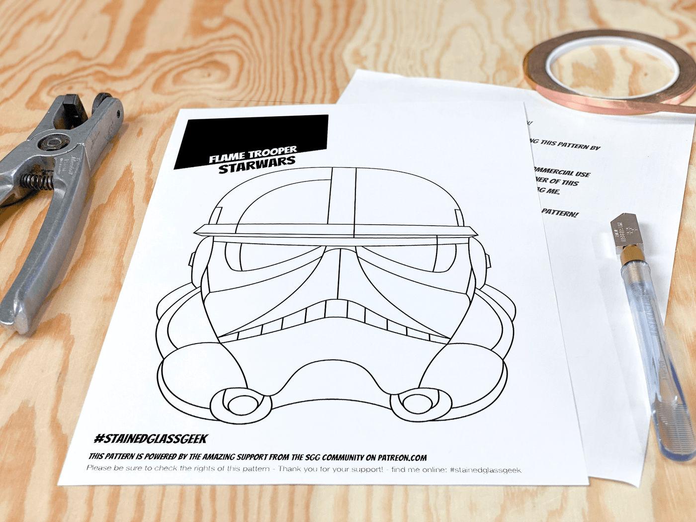 star wars flametrooper's helmet a4 stained glass pattern pdf 3