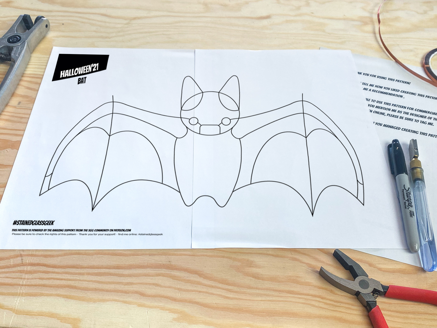 Halloween Bat Stained Glass Pattern - Digital Download