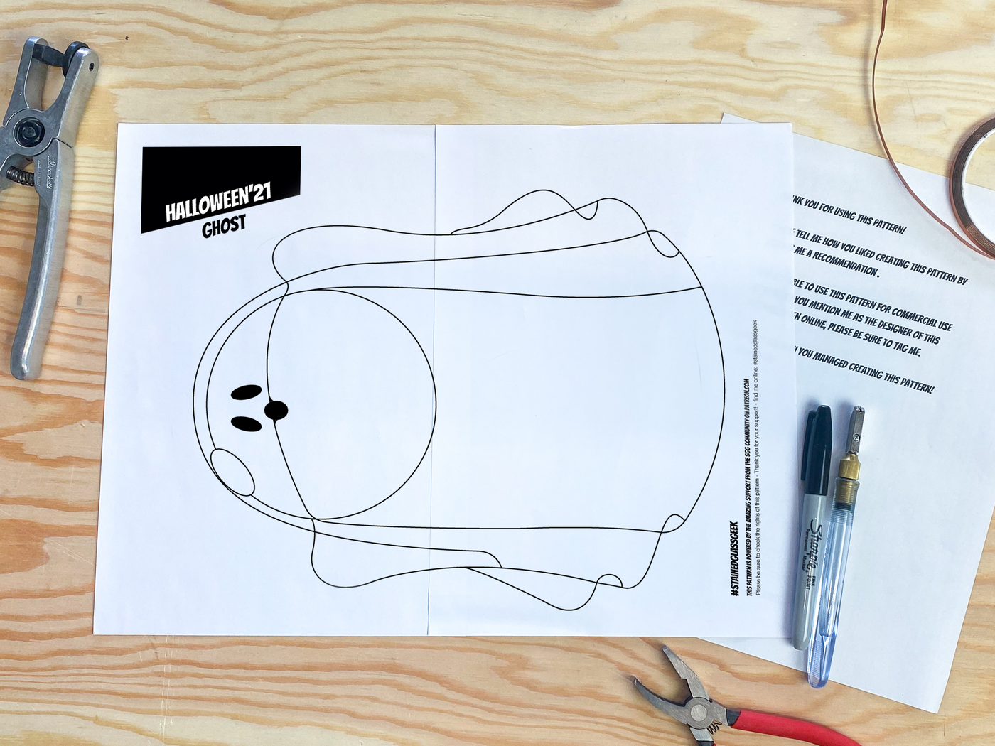 halloween ghost a3 stained glass pattern pdf 