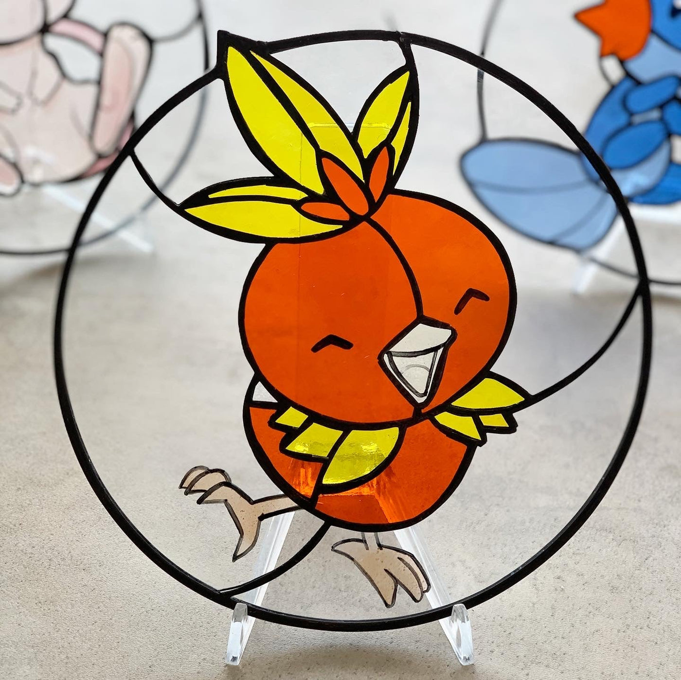 pokemon torchic round stained glass suncatcher 2