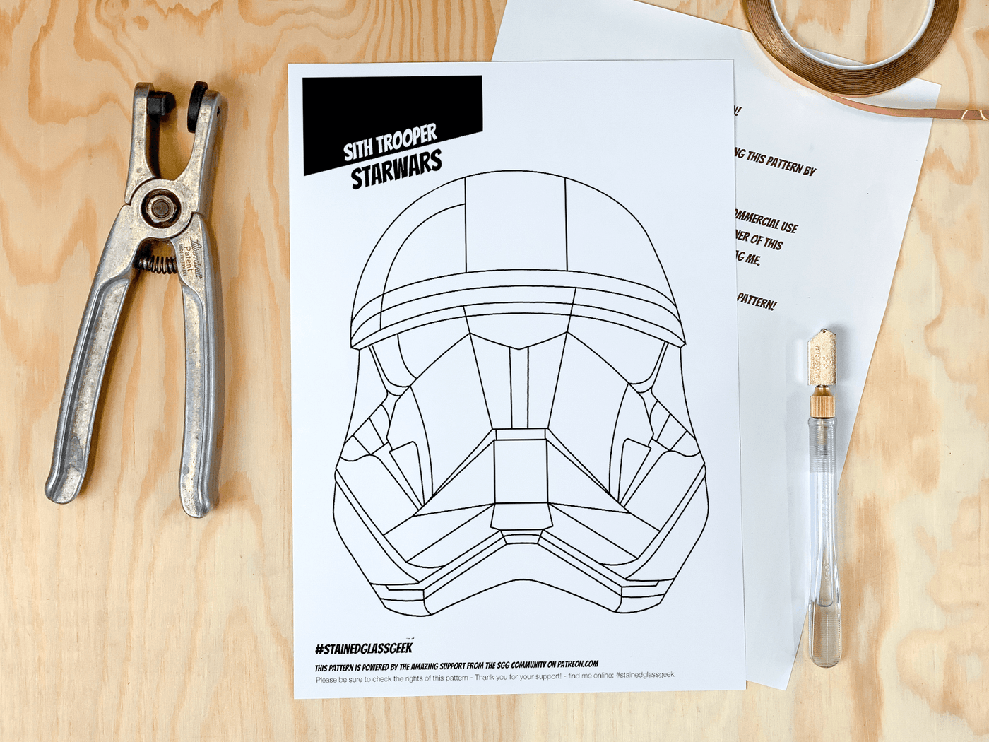 star wars sith trooper's helmet a4 stained glass pattern pdf