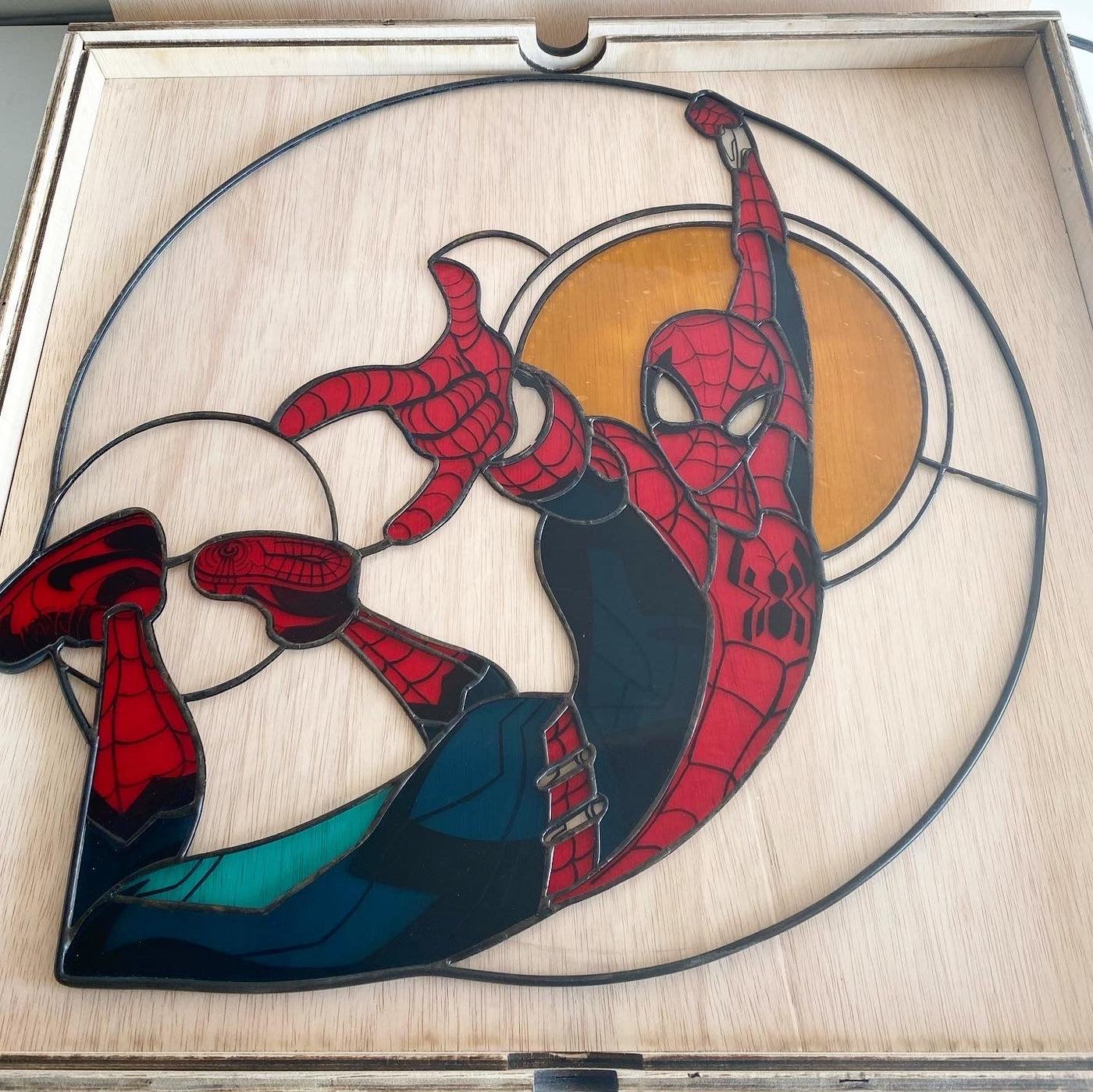 Spider-Man in Nike Air Jordan 1 Inspired Round Stained Glass Art_4