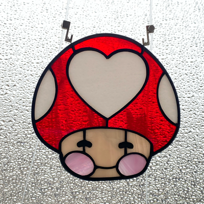 Super Mushroom (In Love) Inspired Stained Glass Art_2