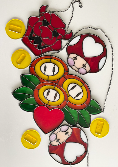 Super Mario Inspired Stained Glass Art Valentine's Collection